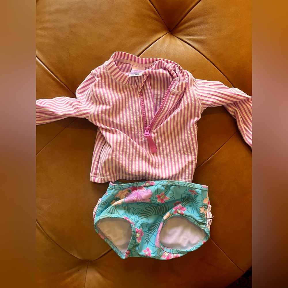 Ruffle Butts baby girl rash guard and bottoms 12-18m